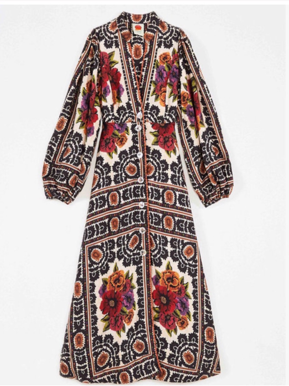 FARM Rio Black and Red Floral Button-Front Maxi Dress